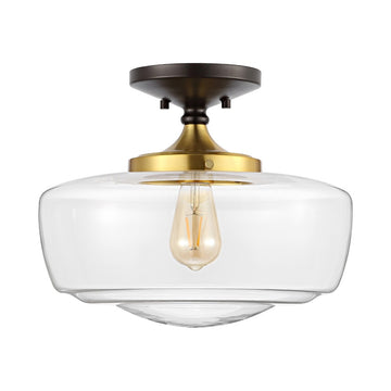Marfa 14" Glass/Iron Farmhouse Modern LED Flush Mount